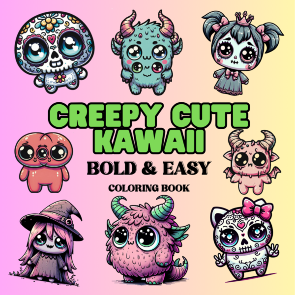 Creepy Cute Kawaii Bold and Easy Digital Download Coloring Book