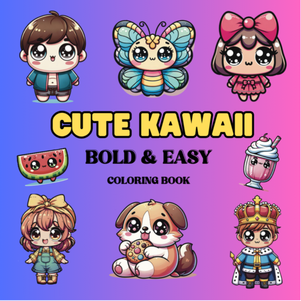 Cute Kawaii Bold and Easy Digital Download Coloring Book